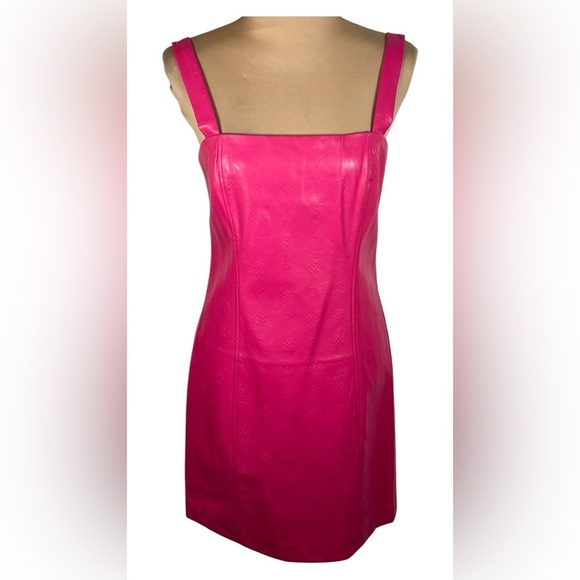 Rotate Herlina Mini Dress Size 8‎ Fuchsia Faux Leather Square Neck NWT - Picture 3 of 16